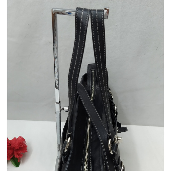 Coach Black Soft Leather Turnlock Double Handles Satchel Zipper Closure Bag - Picture 6 of 16